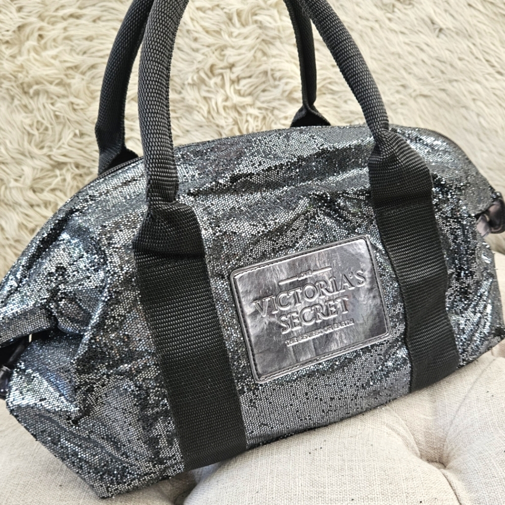 Victoria's Secret - The Sexiest Black Glam Glitter Travel Satchel Bag Sz Medium